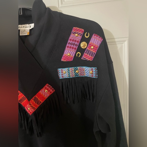 Vintage Rafael Womens Black Country Western Crew neck Sweater Large Cowboy - Picture 3 of 5